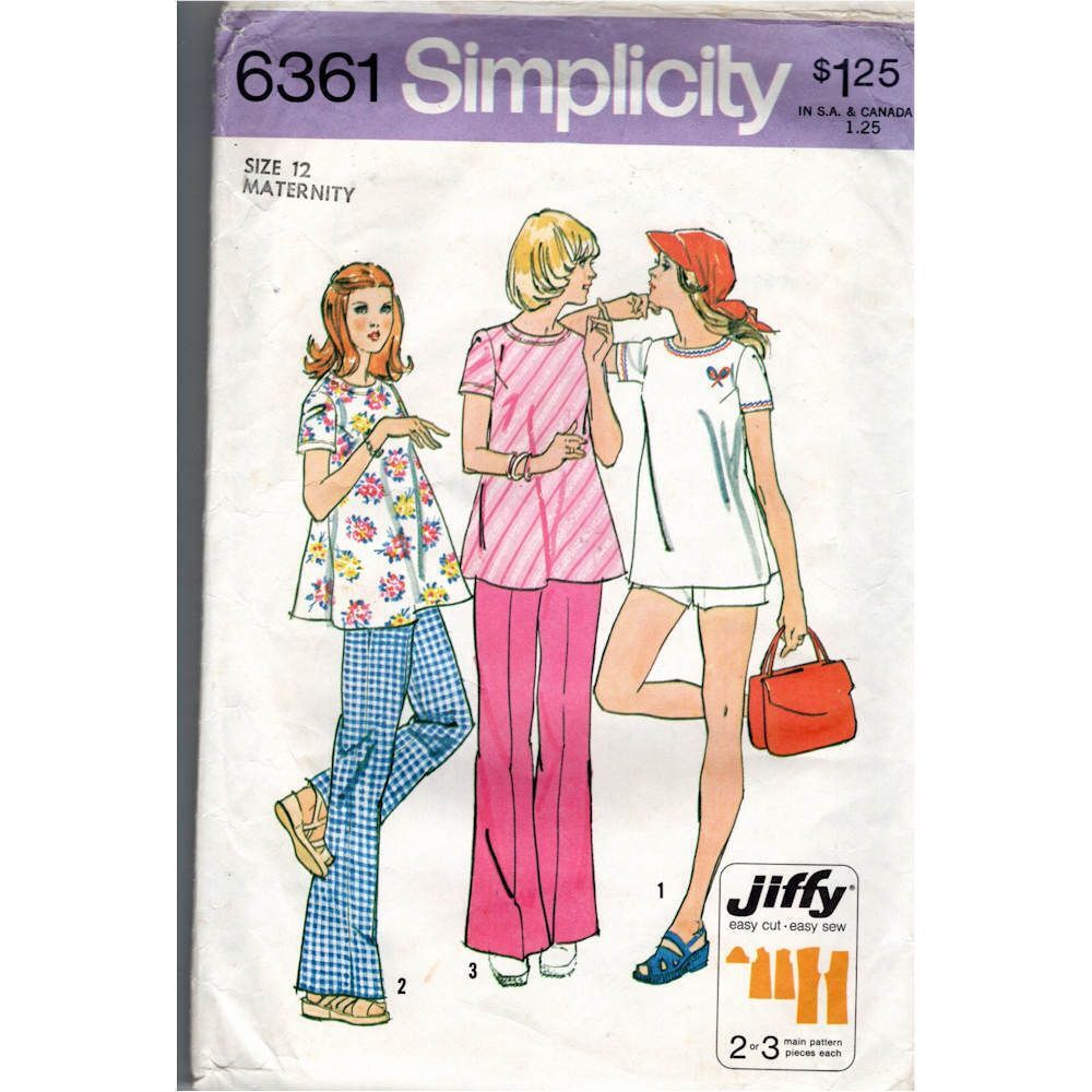 Vintage 70's Simplicity 6361 Sewing Pattern Maternity 12 Top Flare Pants Shorts